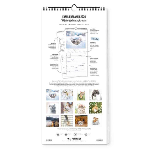 Der Katz & Kater - Planer (Format 15x40) von Pickmotion besticht durch seine skurrile Katzenkunst. Dieser Wandplaner für das Jahr 2026 bietet ein monatliches Layout - perfekt, um den Zeitplan Ihrer Familie zu organisieren und ein Muss für Katzen Kalender Fans!.
