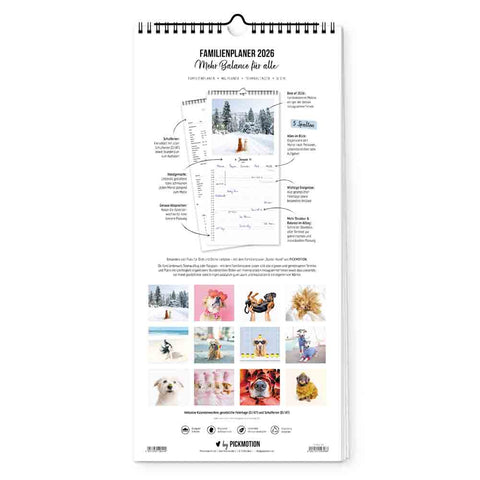 Der Pickmotion Bunter Hund - Familienplaner (Format 20x42) bietet Monatsübersicht und zwölf farbenfrohe Hundemotive - der ideale Wandkalender für die ganze Familie!.