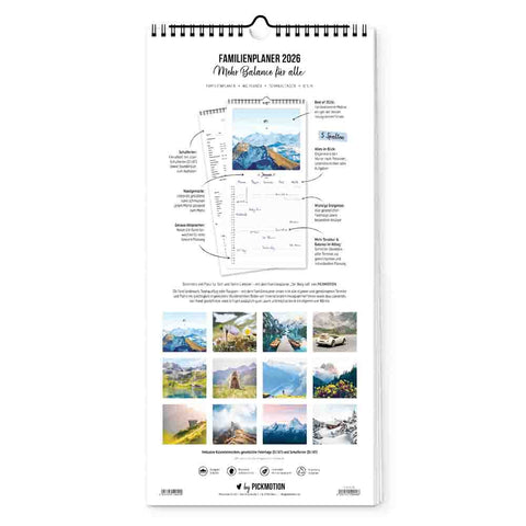 Der Berg ruft - Familienplaner (Format 20x42) von Pickmotion: Praktischer Wandplaner mit Bergmotiven und übersichtlichem Raster zur Familienorganisation - perfekt für den Familienalltag 2026.