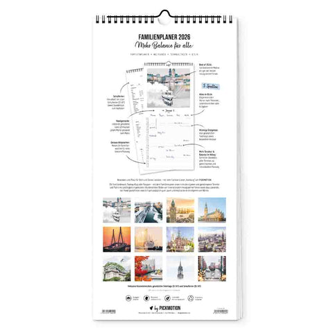 Bleiben Sie organisiert mit dem Pickmotion Hamburg - Planer (15x40). Mit eindrucksvollen Stadtbildern, monatlichen Seiten und deutschem Text für 2026 ist er perfekt als Kalender Hamburg oder praktischer Terminplaner für viel beschäftigte Familien.