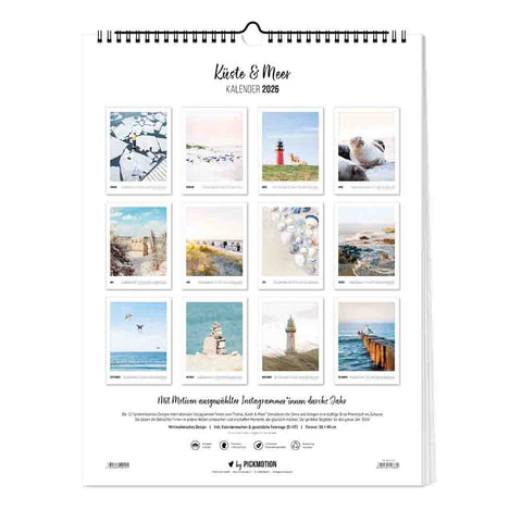 Der Küste & Meer - Kalender (Format 30x40) von Pickmotion zeigt 12 beeindruckende Küstenfotos - jeden Monat ein neues maritimes Motiv. Ideal für Fans faszinierender Meereslandschaften.
