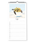 Die Illustration einer Meeresschildkröte mit Sonnenblumen auf ihrem Panzer ziert die Juli-Seite des Familienplaners Zauberhafte Welt (20x42) von Pickmotion und bringt einen Hauch von Naturschönheit in Ihre Monatsplanung.