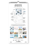 Der Familienplaner "Küste & Meer" von Pickmotion (Format 20x42) für 2024 bietet Musterseiten mit kleinen Küstenfotografien am unteren Rand.