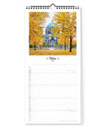 Der Pickmotion Berlin - Familienplaner (Format 20x42) Wandkalender 2025 ist bis Oktober geöffnet und zeigt Herbstbäume und ein Kuppelgebäude im Hintergrund.
