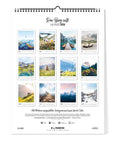 Der Pickmotion "Der Berg ruft - Kalender" (30x40) ist ein Wandkalender für das Jahr 2026 mit zwölf malerischen Bergfotos in einem 3x4-Raster auf weißem Hintergrund.