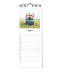 Verschönern Sie Ihr Zuhause mit dem "Zauberhafte Welt - Planer" (15x40) von Pickmotion-February. Die Seite zeigt rosa Blumen in einer Schreibmaschine auf Gras und verleiht Ihrem Familienplaner Charme und Freude.