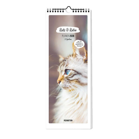 Eine flauschige Katze im Profil ziert den Pickmotion Katz & Kater - Familienplaner (20x42) und macht Ihren Wandplaner 2026 niedlich und praktisch zugleich.