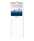 Der "Der Berg ruft - Planer" (15x40) von Pickmotion zeigt ein verschneites Bergfoto für den Monat November, darunter sind die Termine aufgereiht - ideal als Familienplaner oder Wandkalender zum Organisieren des Monats. Perfekt für jeden Bergkalender-Fan.
