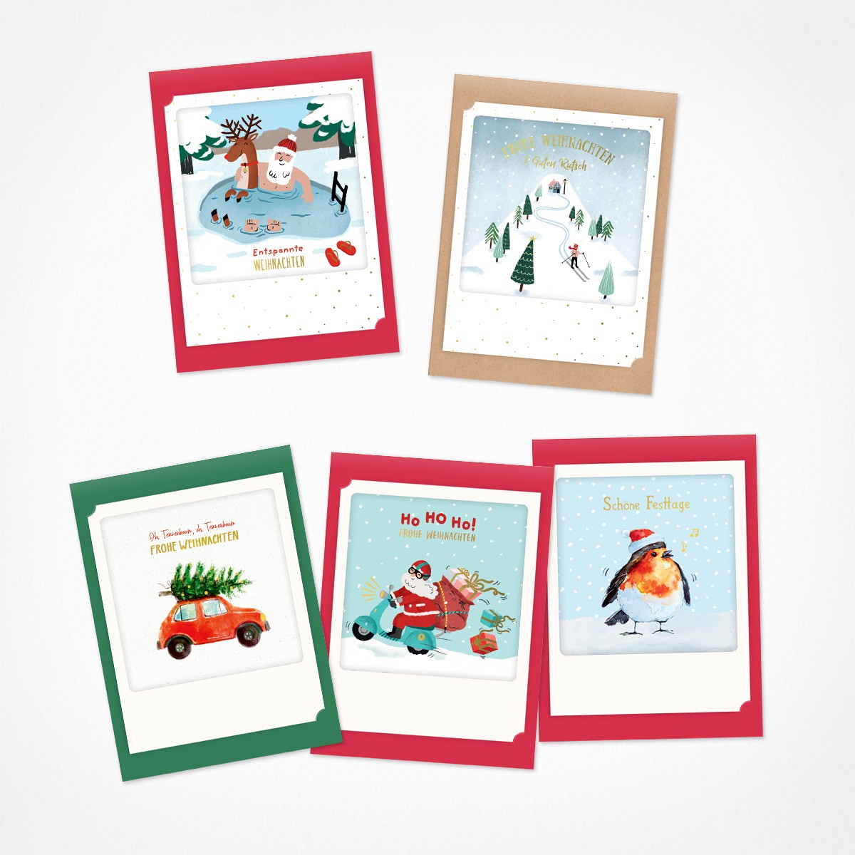 Entspannte Weihnachten | Weihnachtskarten Set | 5 Kleine Klappkarten